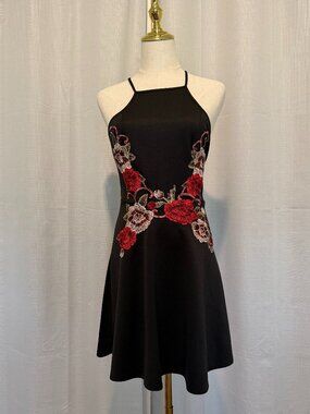 Charlotte Russe Y2K Floral Applique Mini Dress Black Small